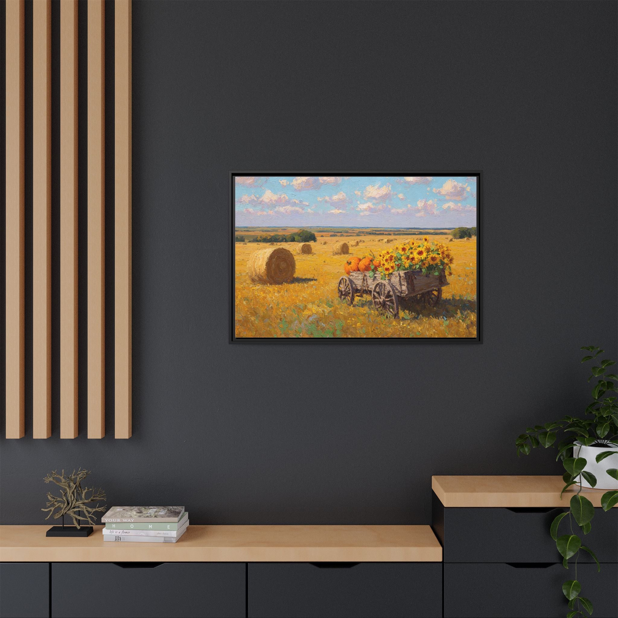 Sunflower Harvest Wagon Decor | Rustic Farm Art for Home
