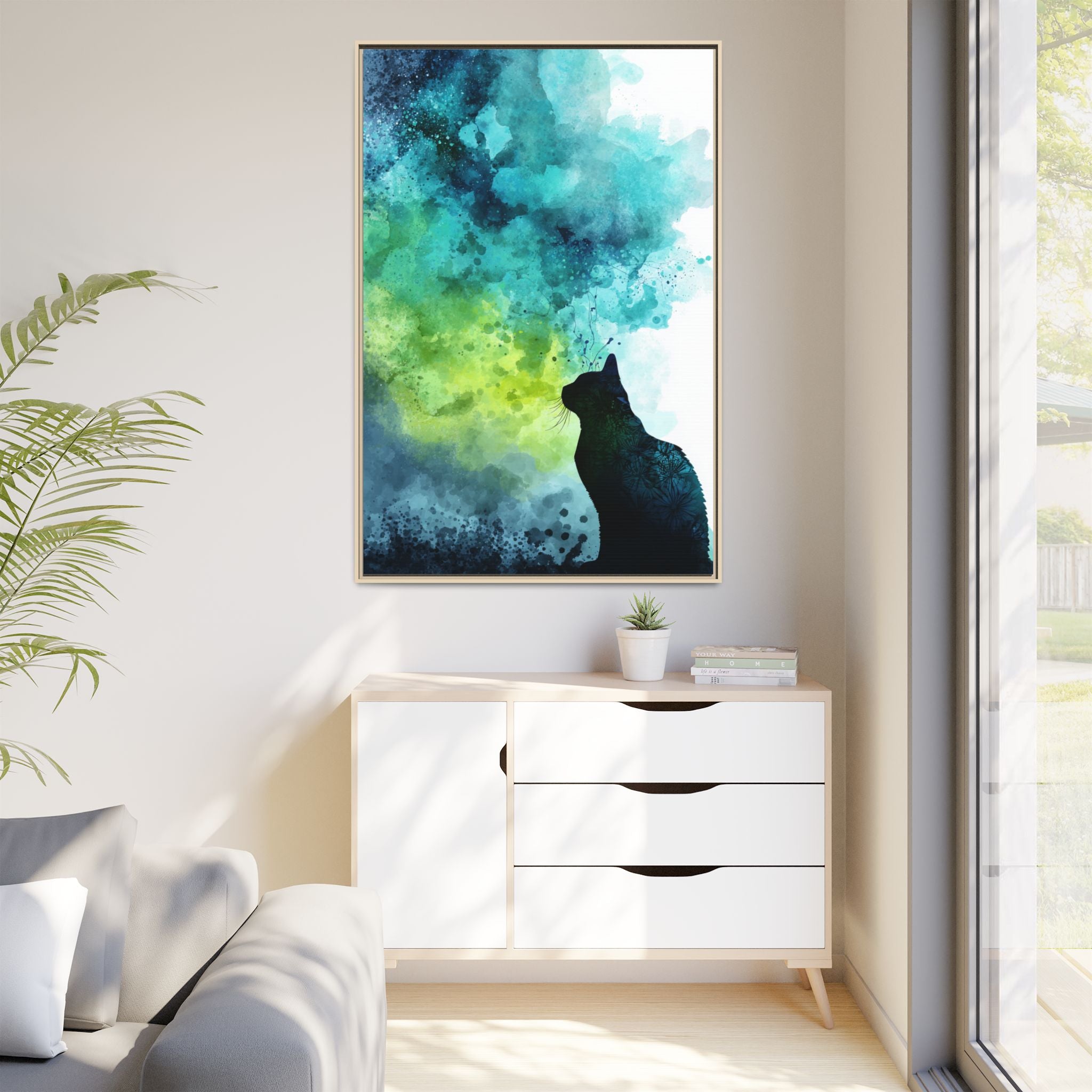 Whimsical Cat Silhouette Watercolor Artwork