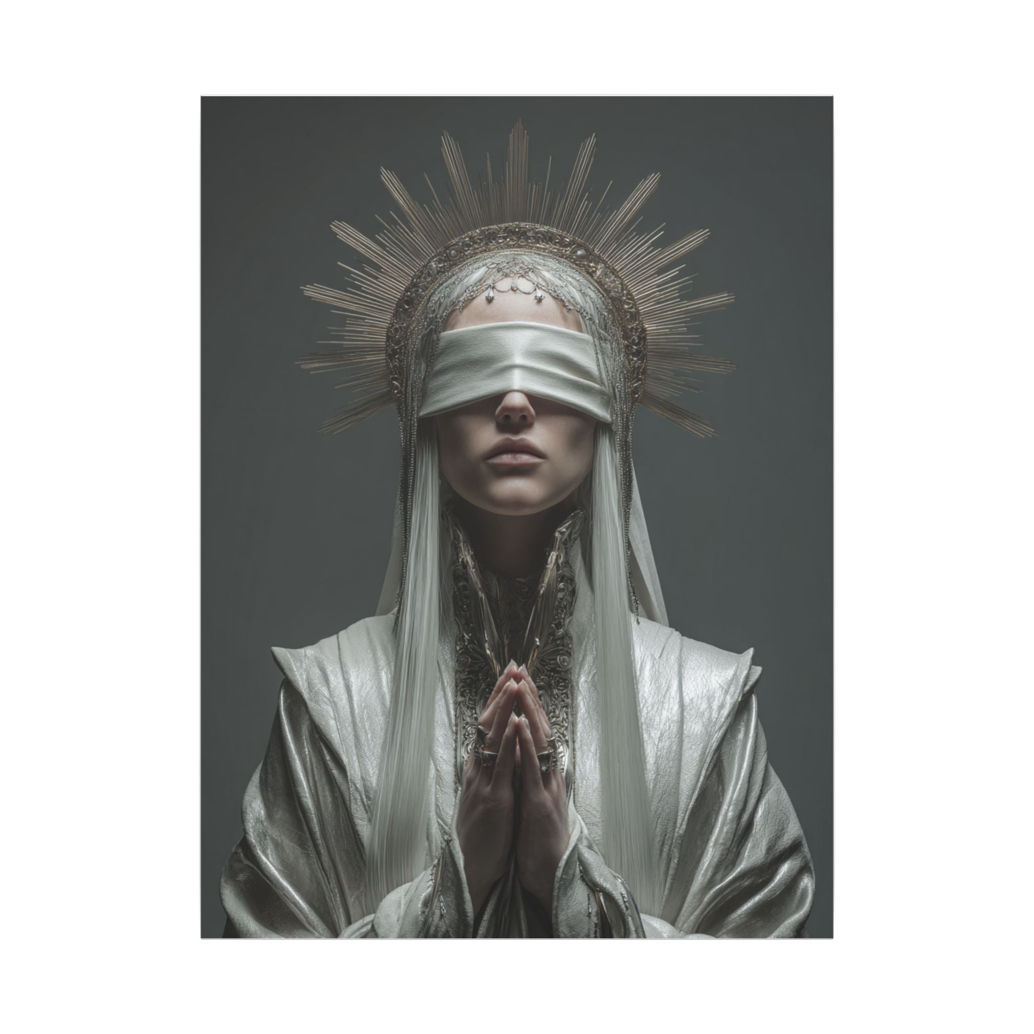 Ethereal Blindfolded Saint Art | Spiritual Home Decor