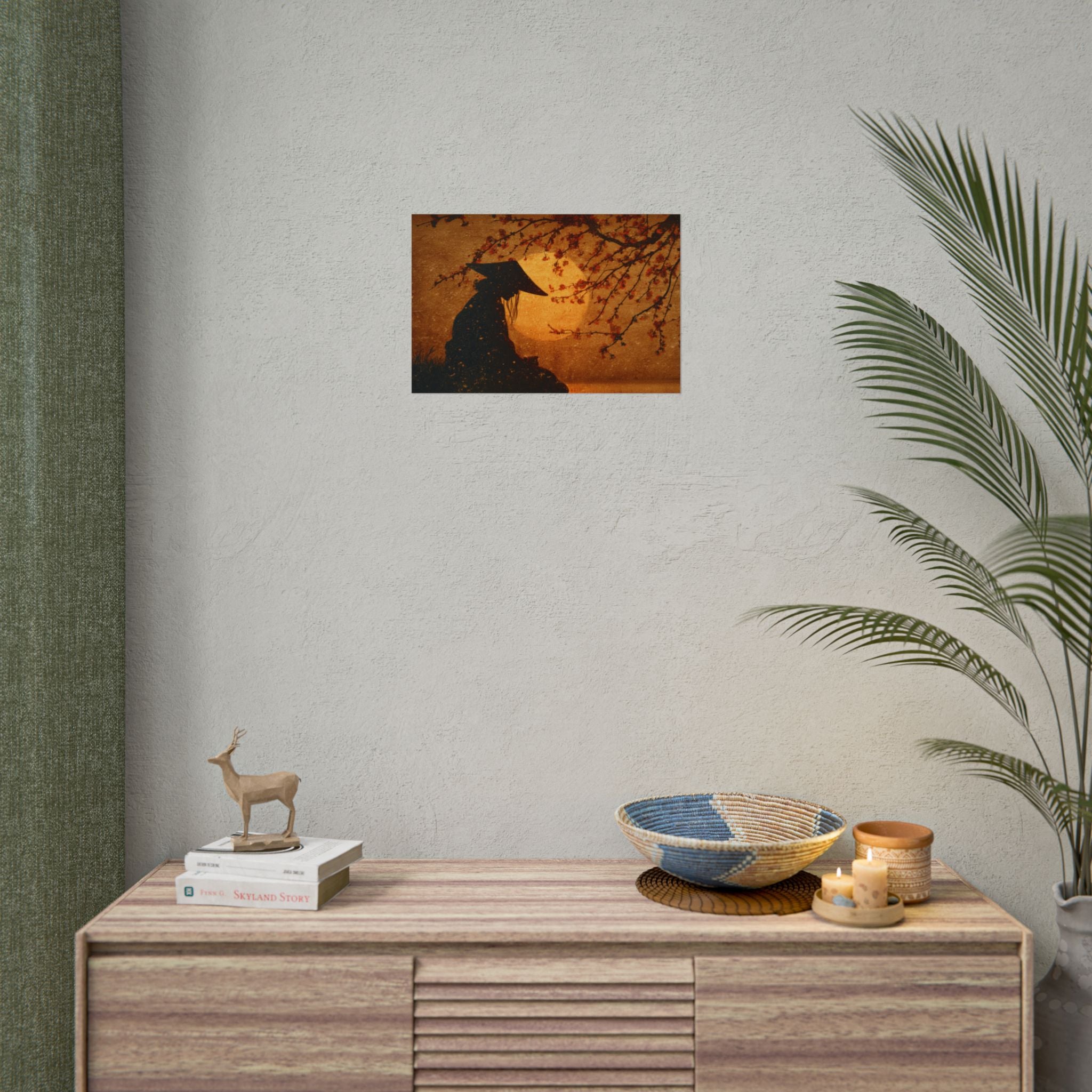 Serene Silhouette of Contemplation | Asian-Inspired Artwork