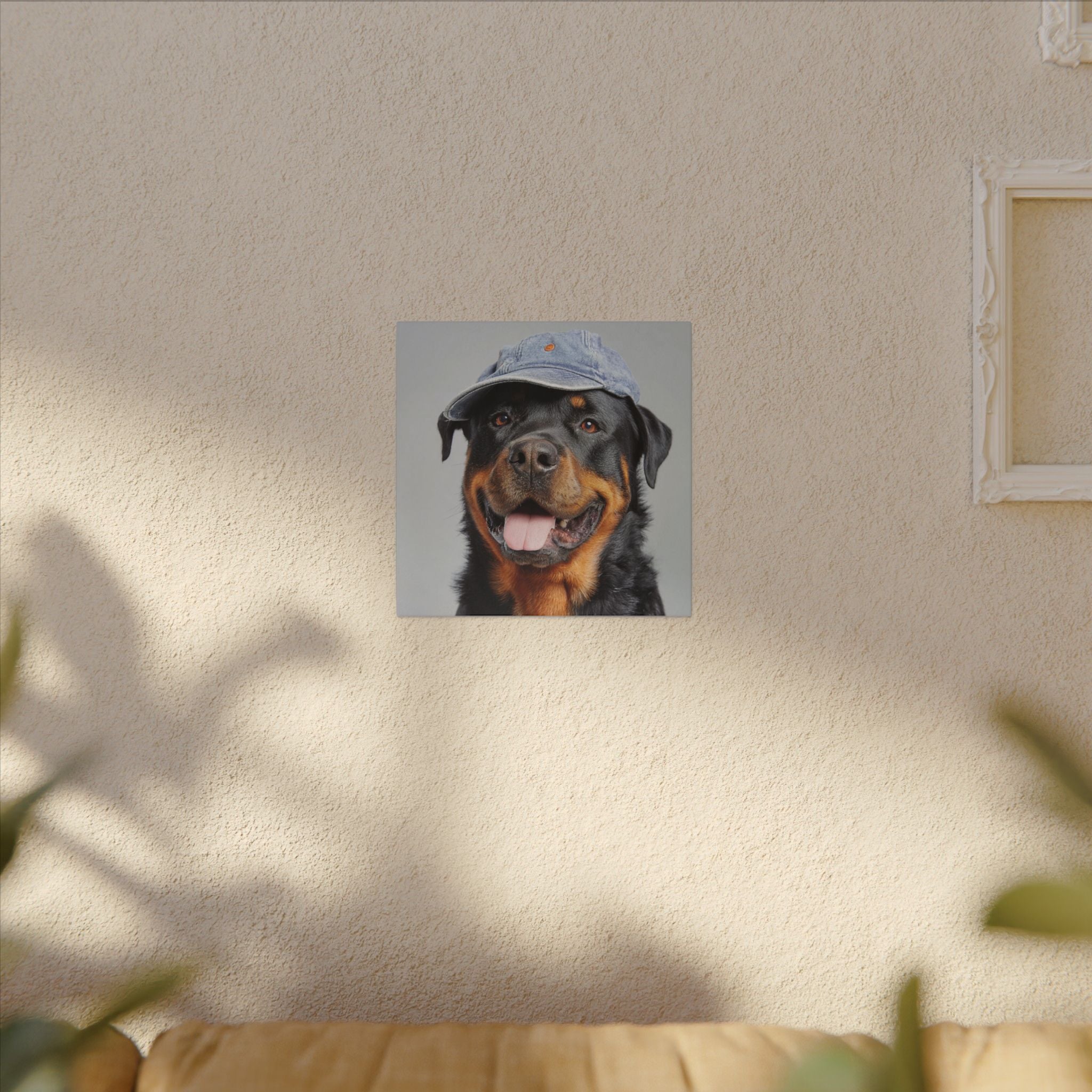 Playful Rottweiler Portrait | Dog Art in Denim Cap