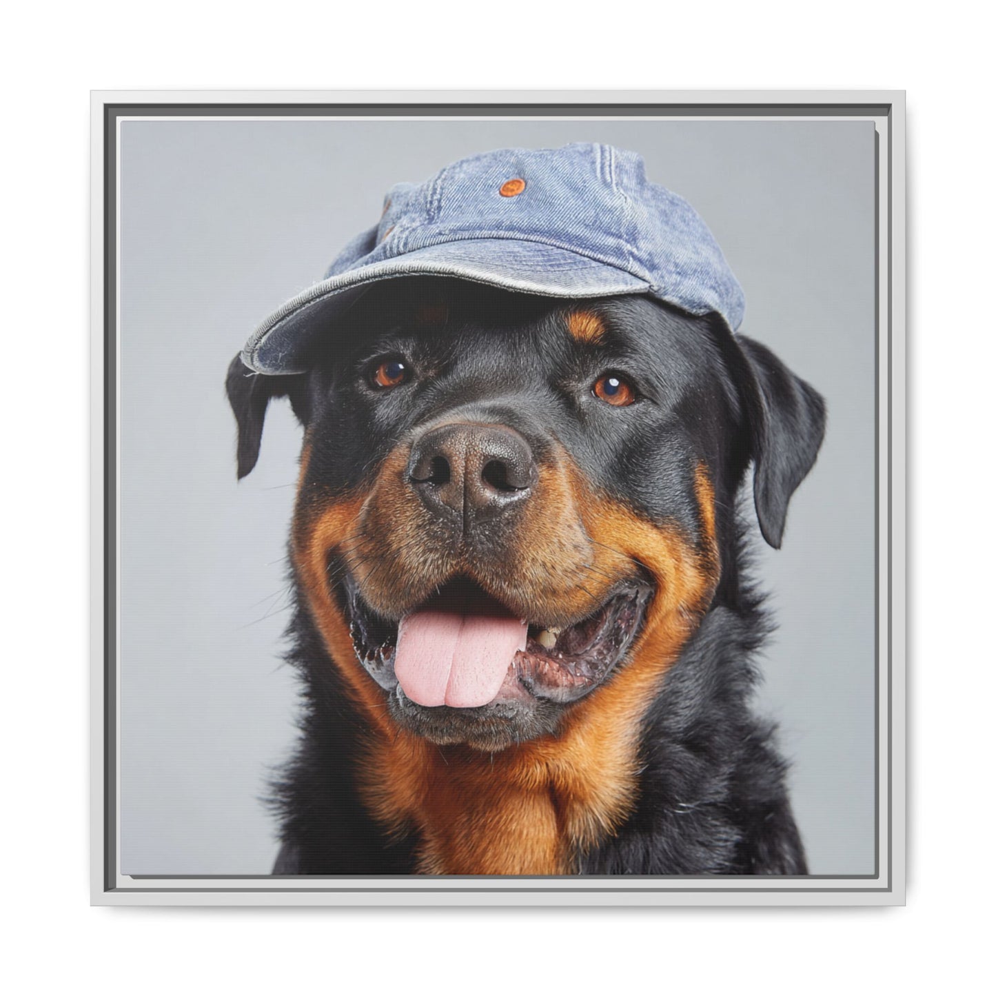 Whimsical Rottweiler Art - Denim Hat Dog Portrait