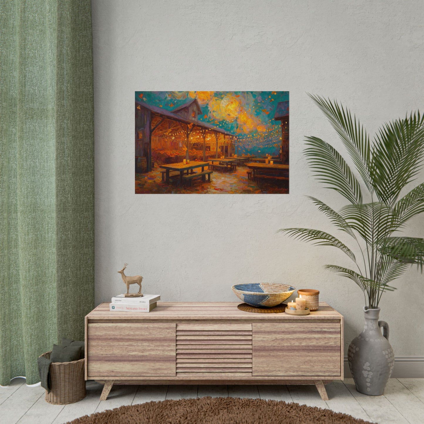Autumn Festival Night Scene - Colorful Impressionist Art