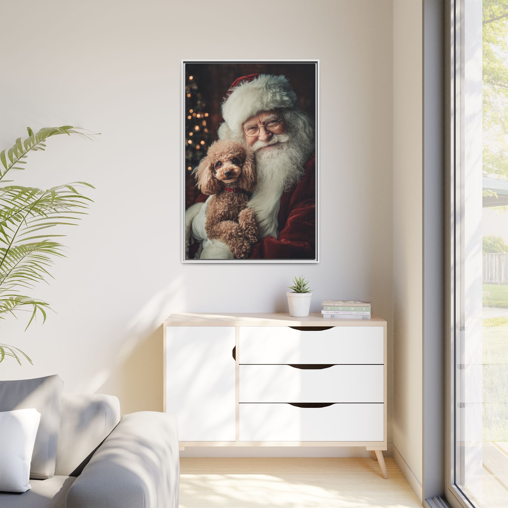 Heartwarming Santa and Poodle Artwork – Holiday Home Décor