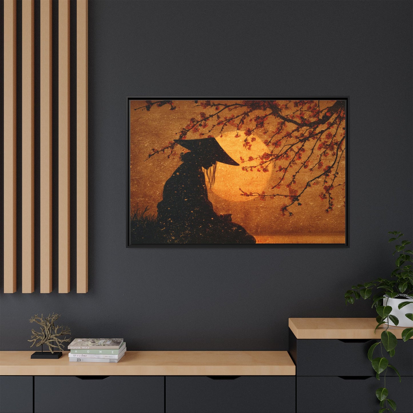 Serene Silhouette of Contemplation | Asian-Inspired Artwork