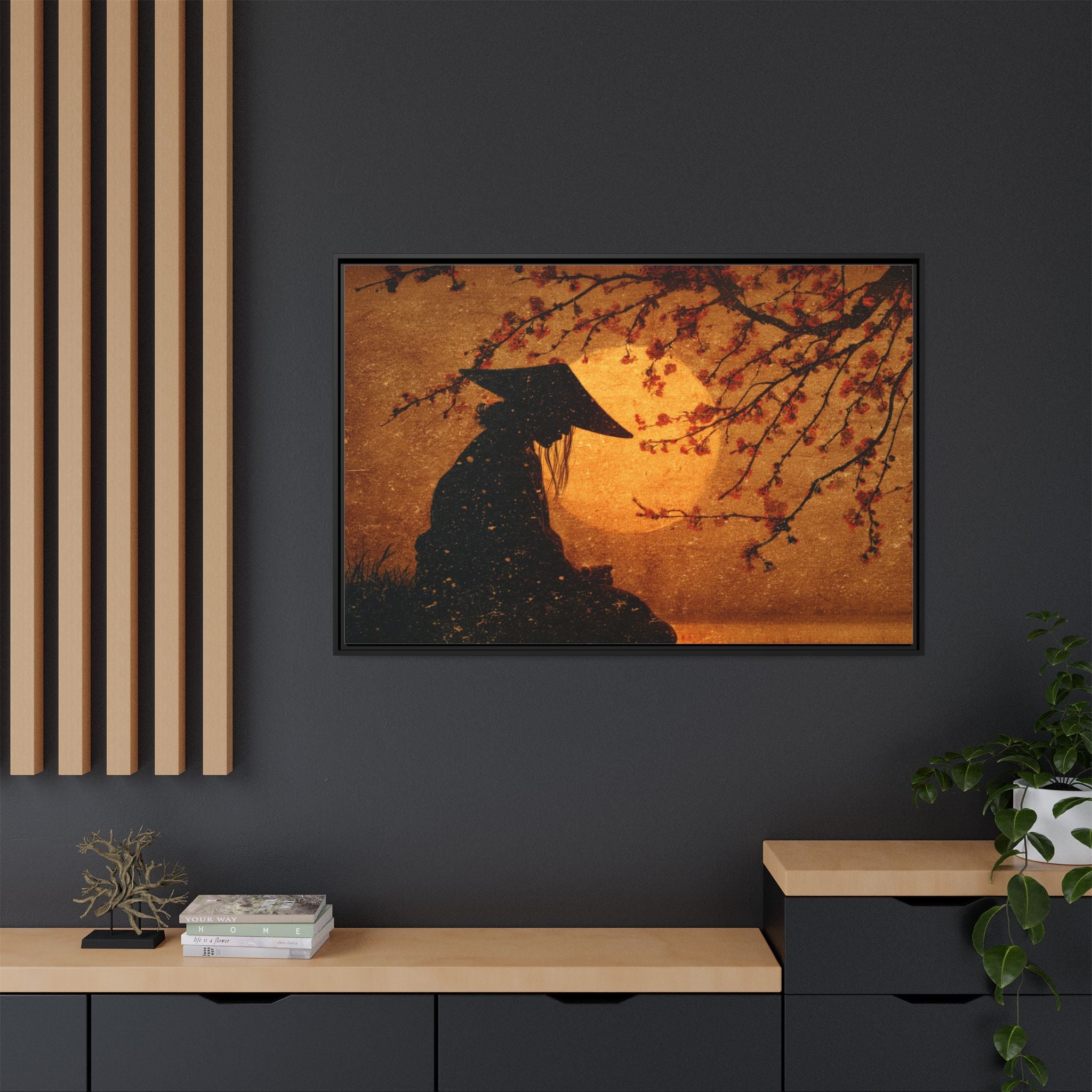 Serene Silhouette of Contemplation | Asian-Inspired Artwork