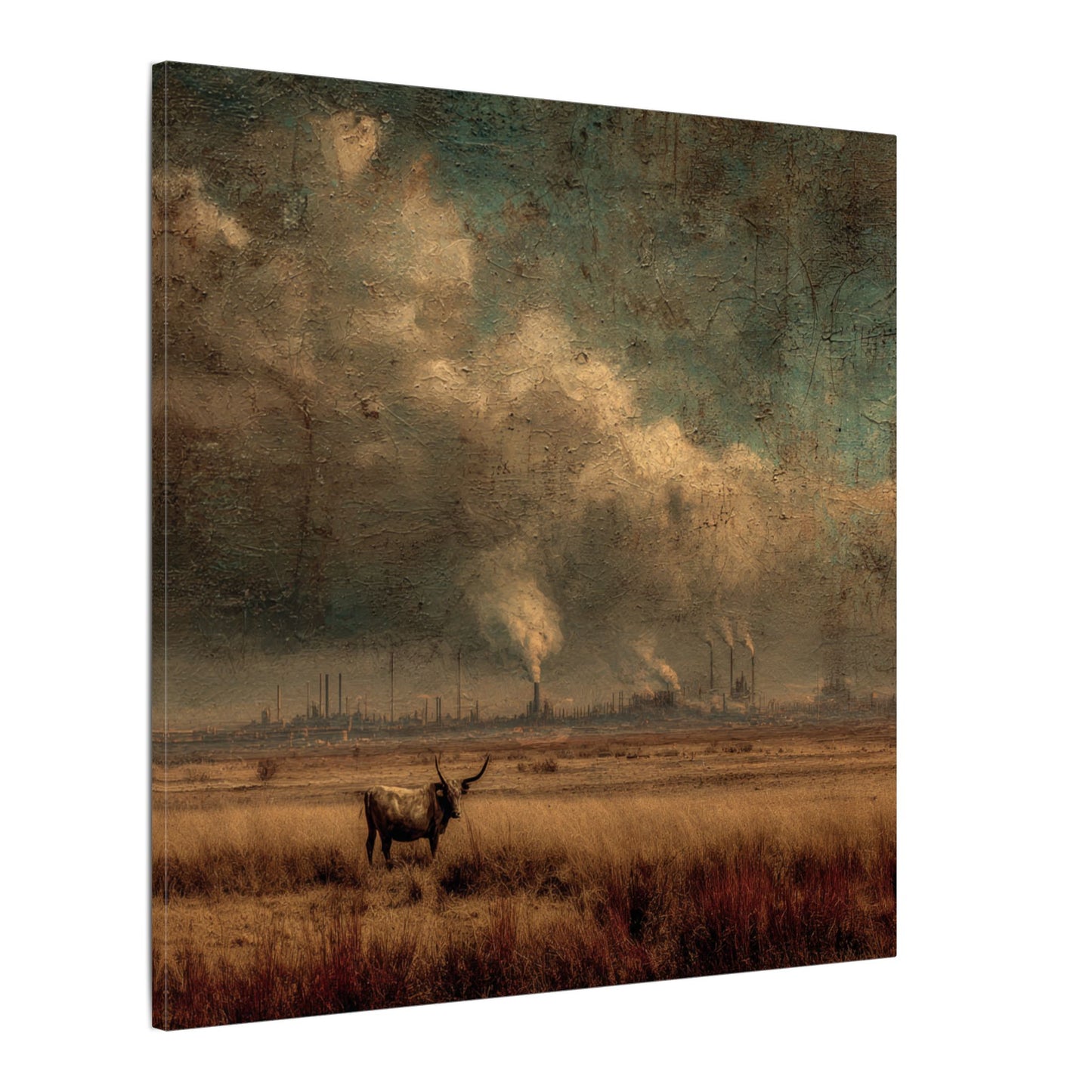 Cattle in Industrial Landscape | Vintage Style Art Print
