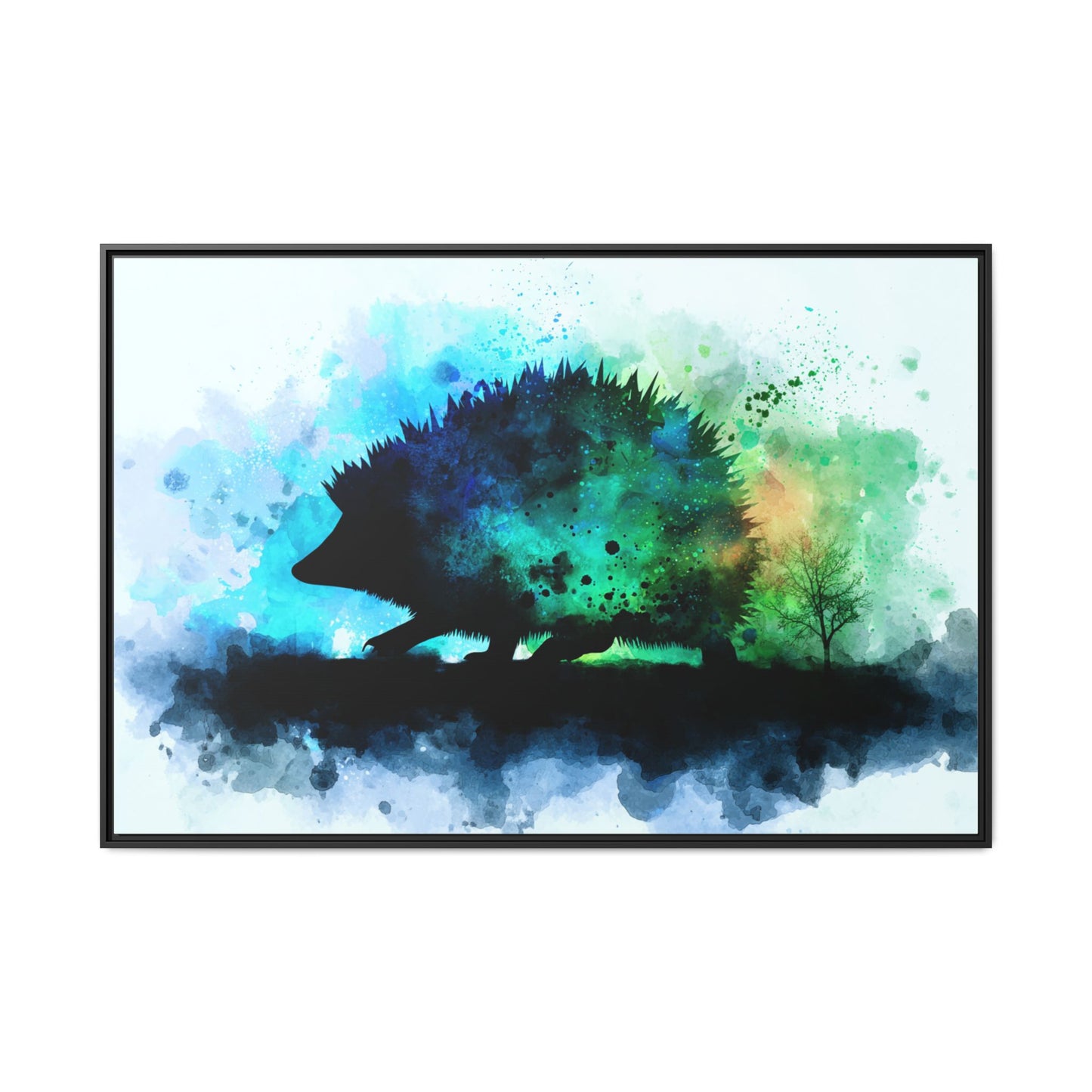 Hedgehog Silhouette Watercolor Art | Nature-Inspired Home Decor