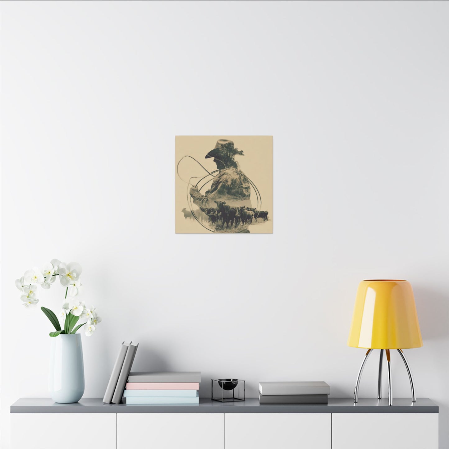 Lone Cowboy Silhouette Art - Vintage Western Charm
