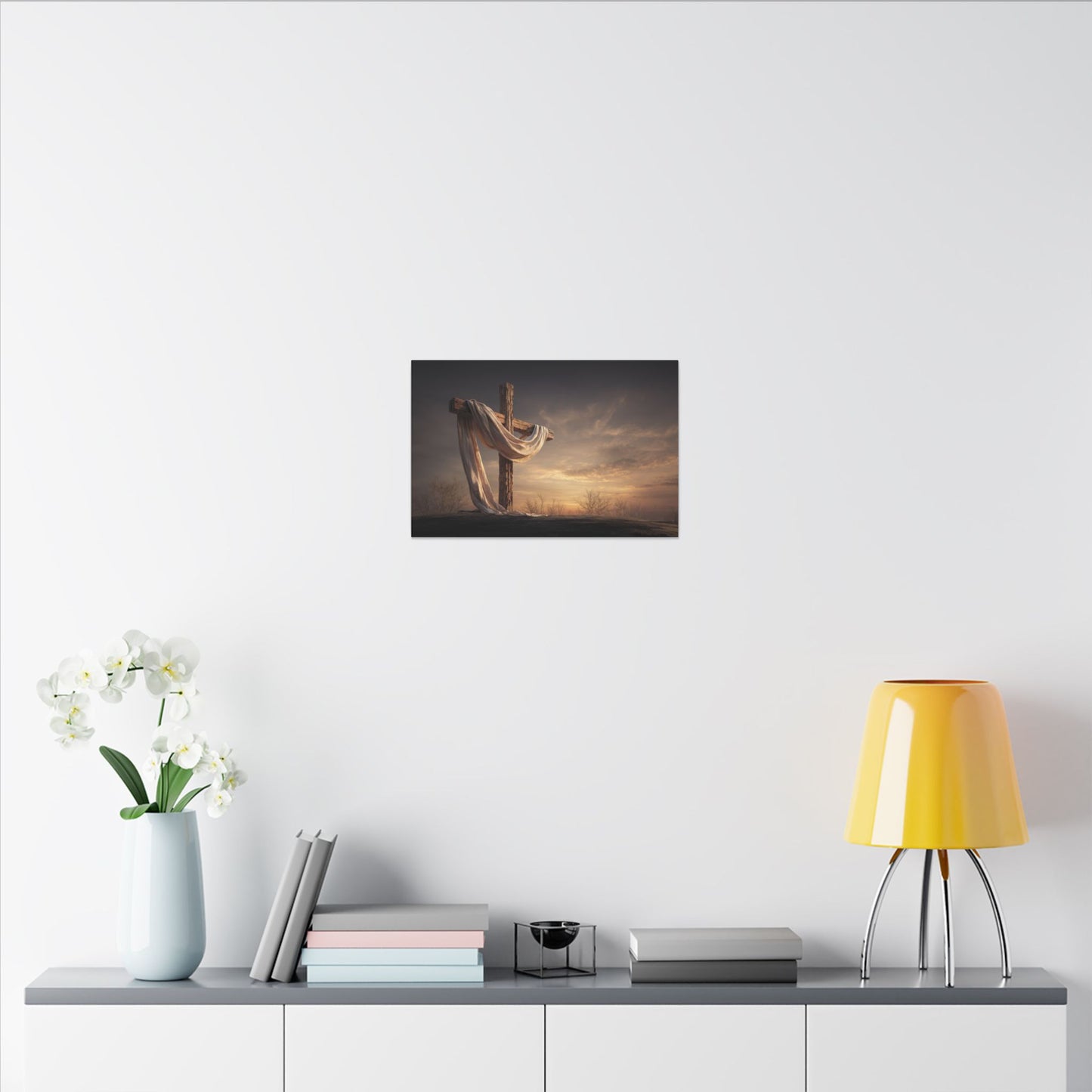 Rustic Cross Wall Art with Draped Fabric | Inspirational Decor