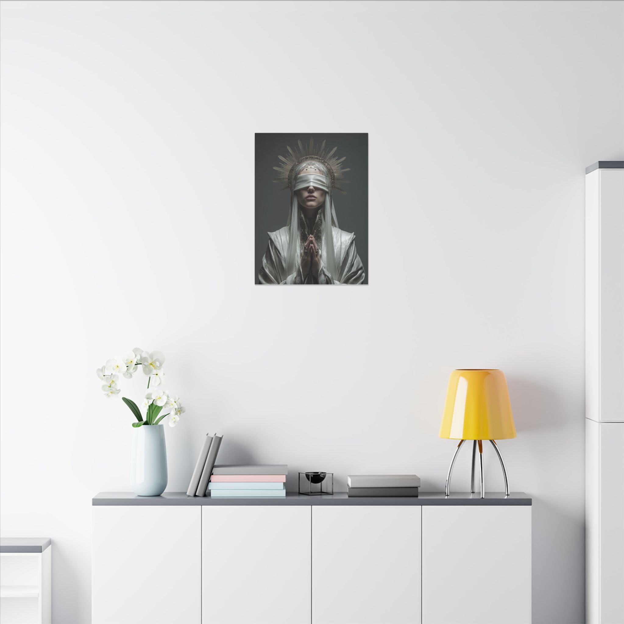 Ethereal Blindfolded Saint Art | Spiritual Home Decor
