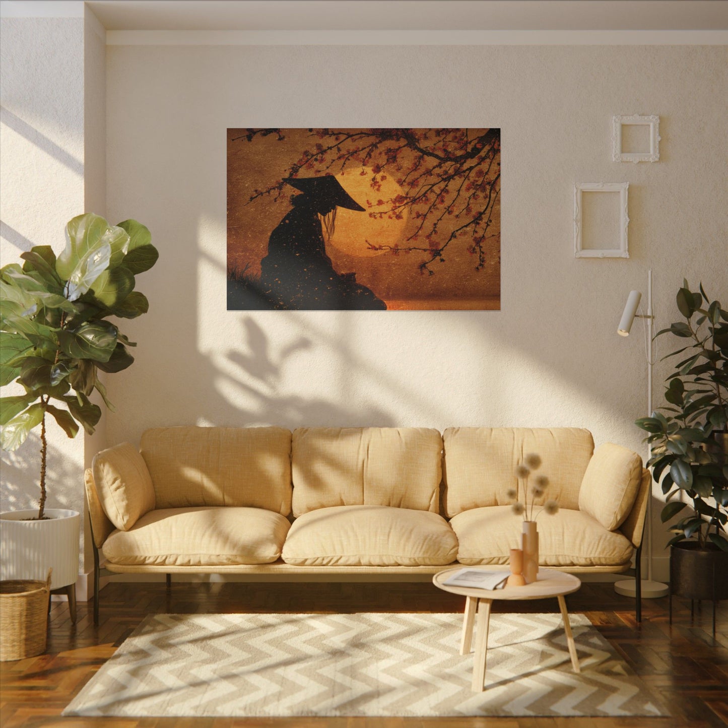 Serene Silhouette of Contemplation | Asian-Inspired Artwork