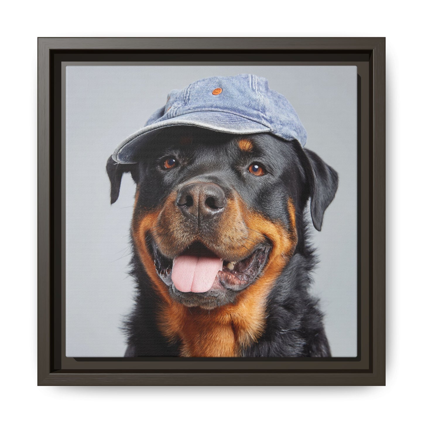 Whimsical Rottweiler Art - Denim Hat Dog Portrait