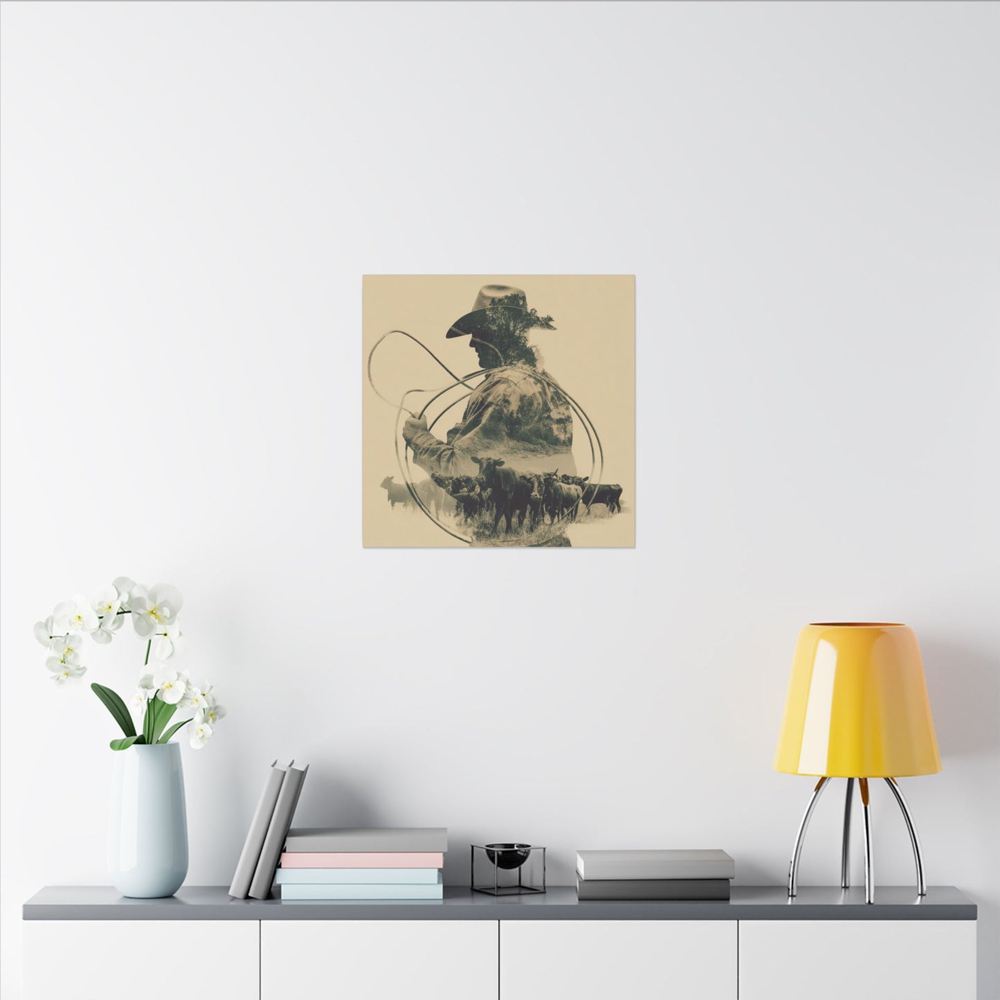 Lone Cowboy Silhouette Art - Vintage Western Charm