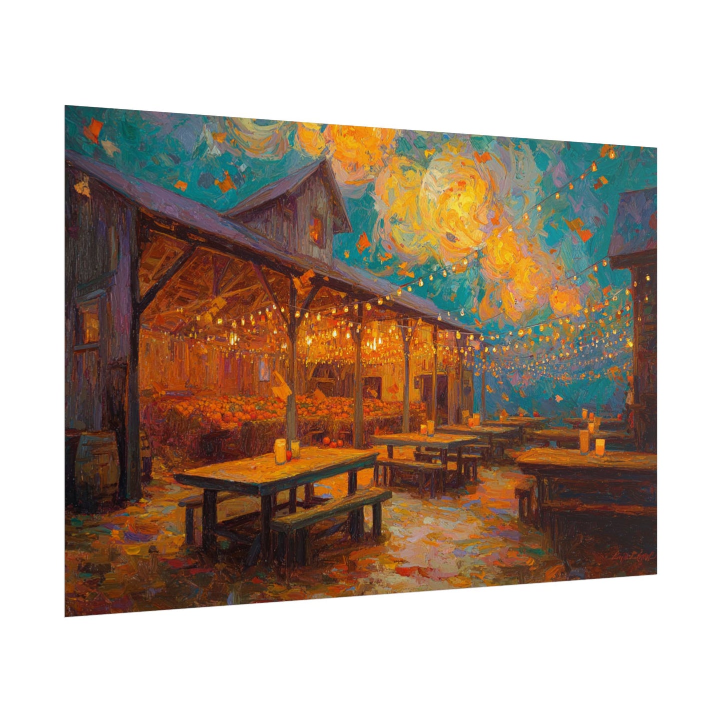 Autumn Festival Night Scene - Colorful Impressionist Art