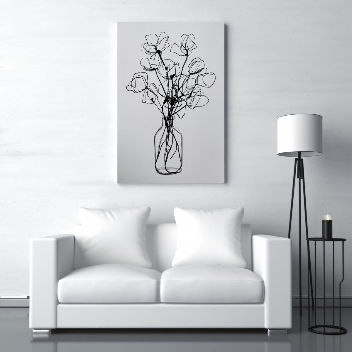 Minimalist Line Art Floral Print – styled room view 4
