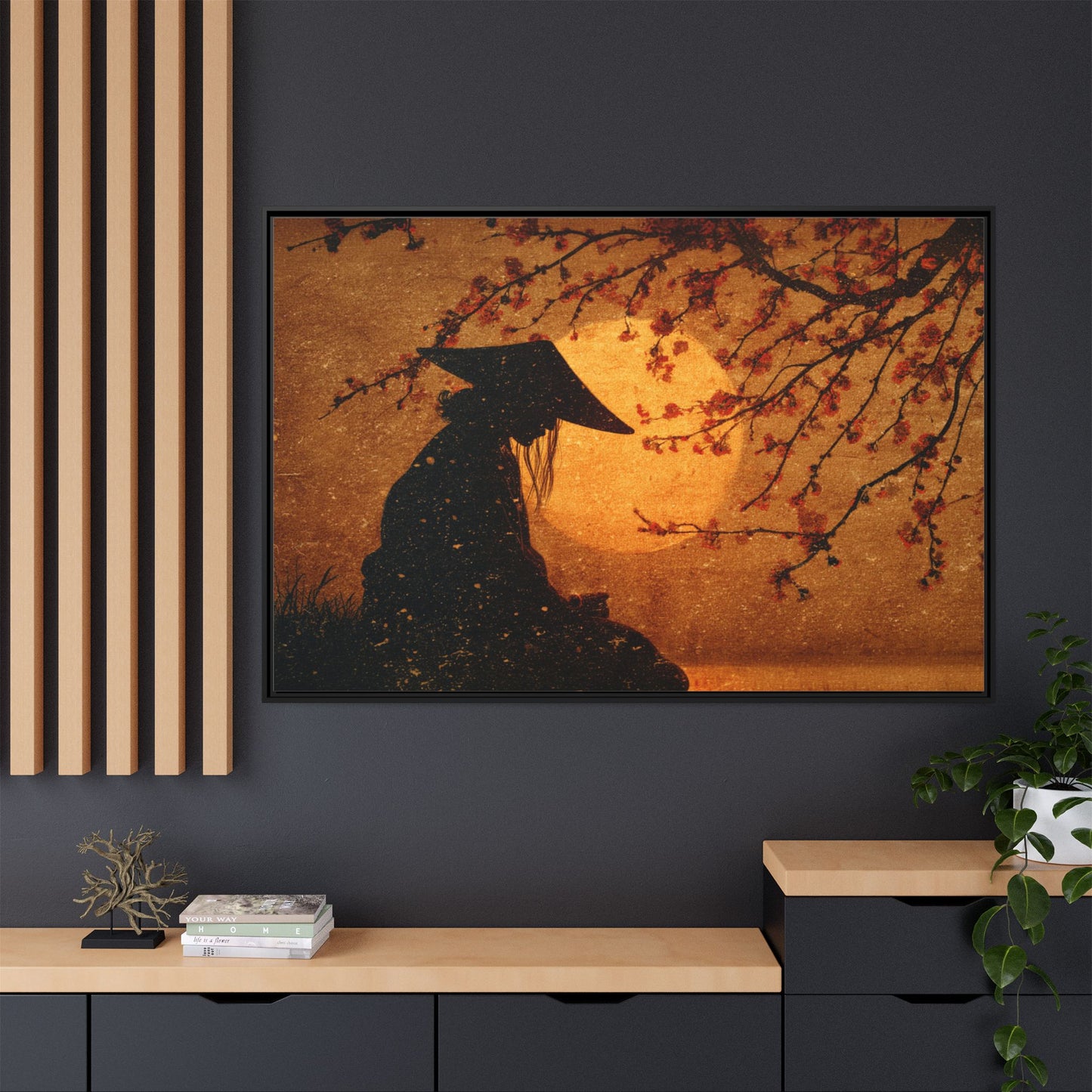 Serene Silhouette of Contemplation | Asian-Inspired Artwork