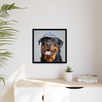 Whimsical Rottweiler Art - Denim Hat Dog Portrait