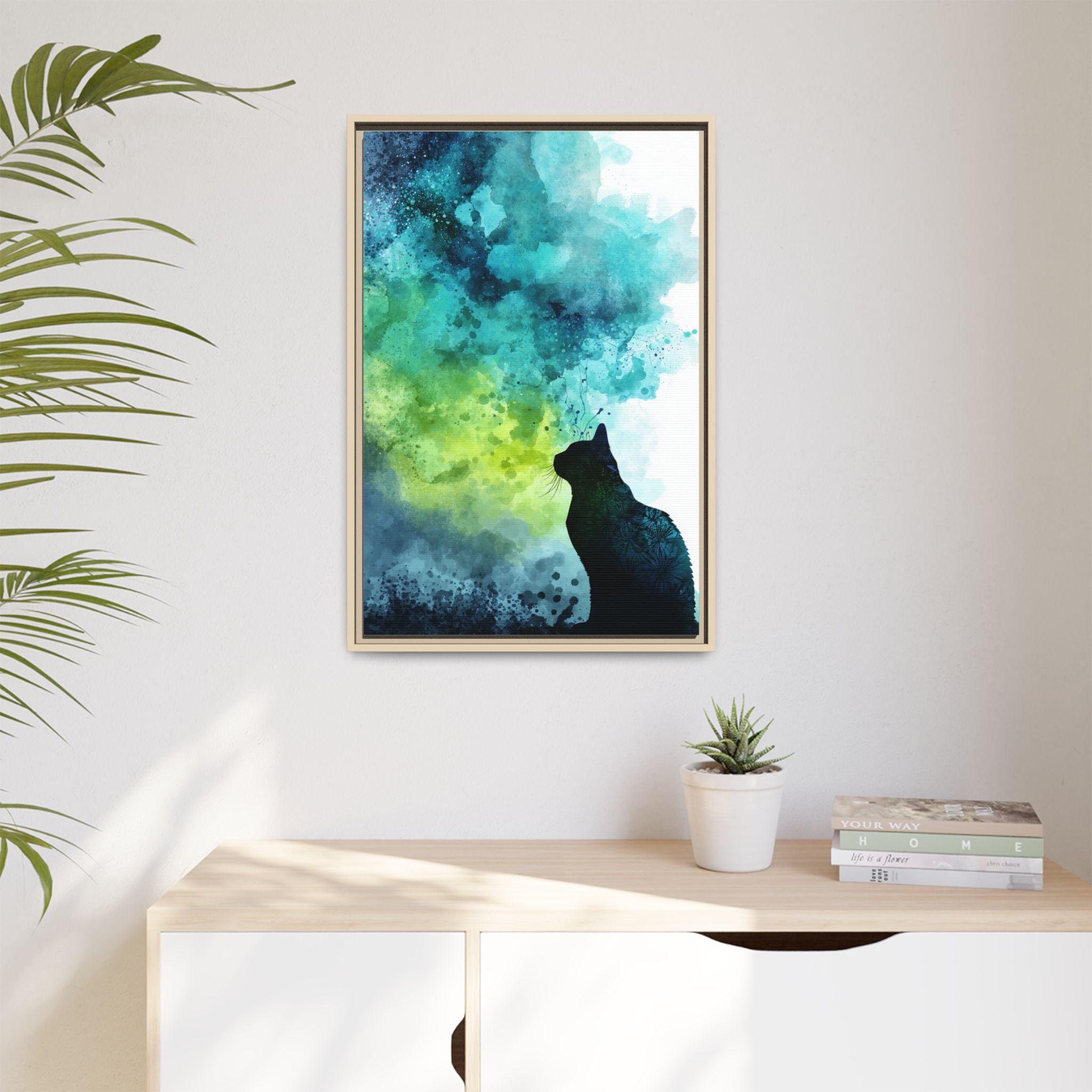 Whimsical Cat Silhouette Watercolor Artwork