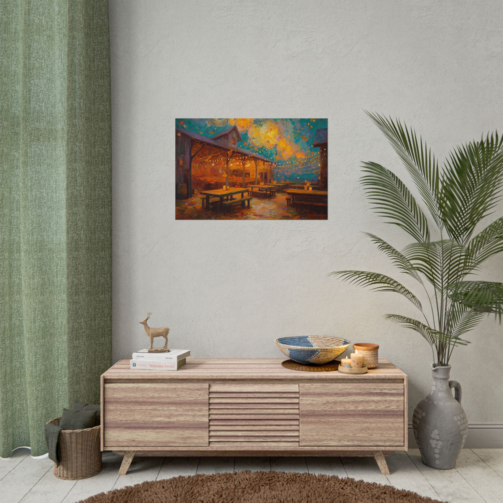 Autumn Festival Night Scene - Colorful Impressionist Art