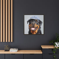 Whimsical Rottweiler Art - Denim Hat Dog Portrait