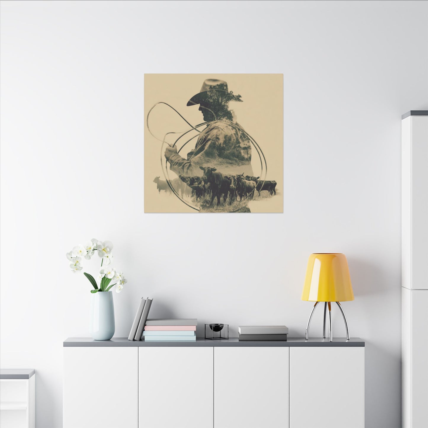 Lone Cowboy Silhouette Art - Vintage Western Charm