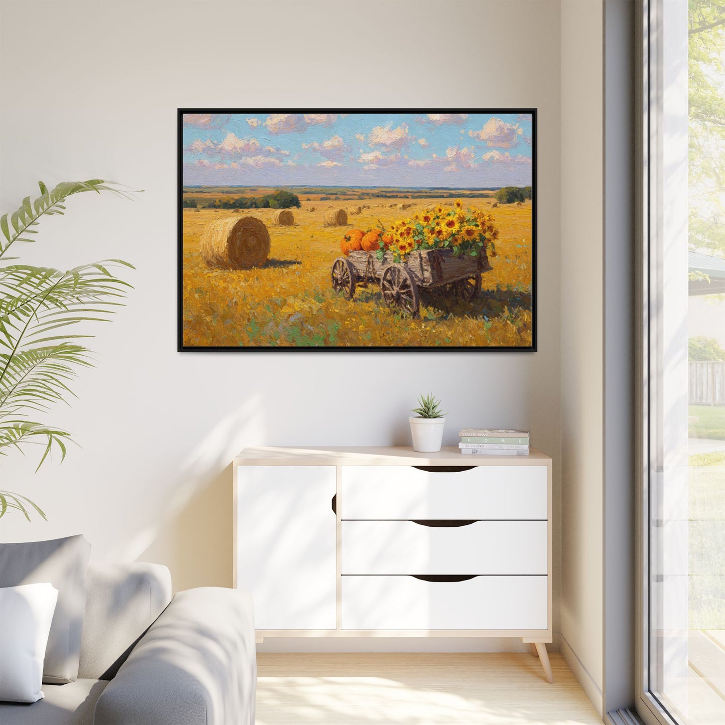 Sunflower Harvest Wagon Decor | Rustic Farm Art for Home