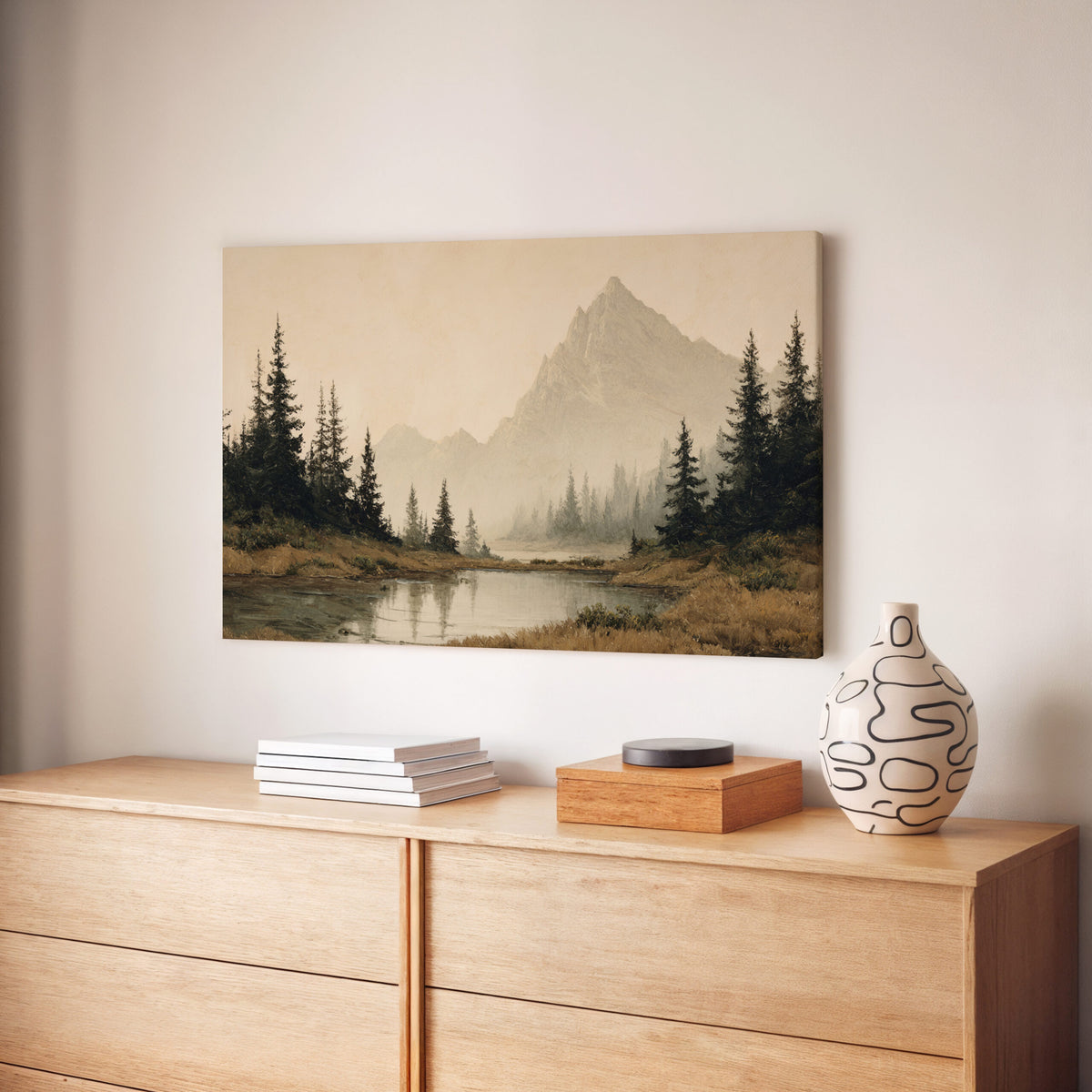 Mountain Landscape Canvas Wall Art – styled room view 6