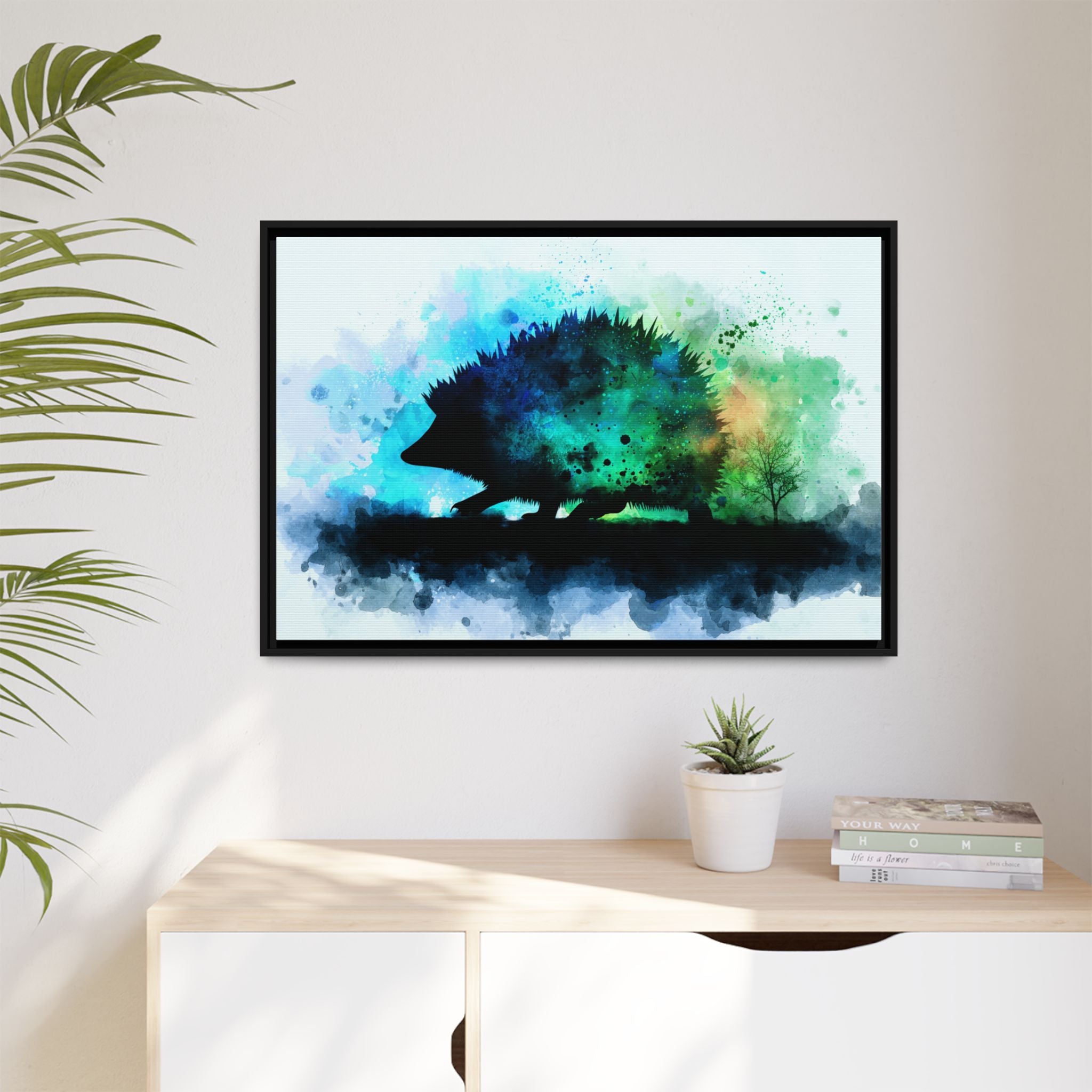 Hedgehog Silhouette Watercolor Art | Nature-Inspired Home Decor