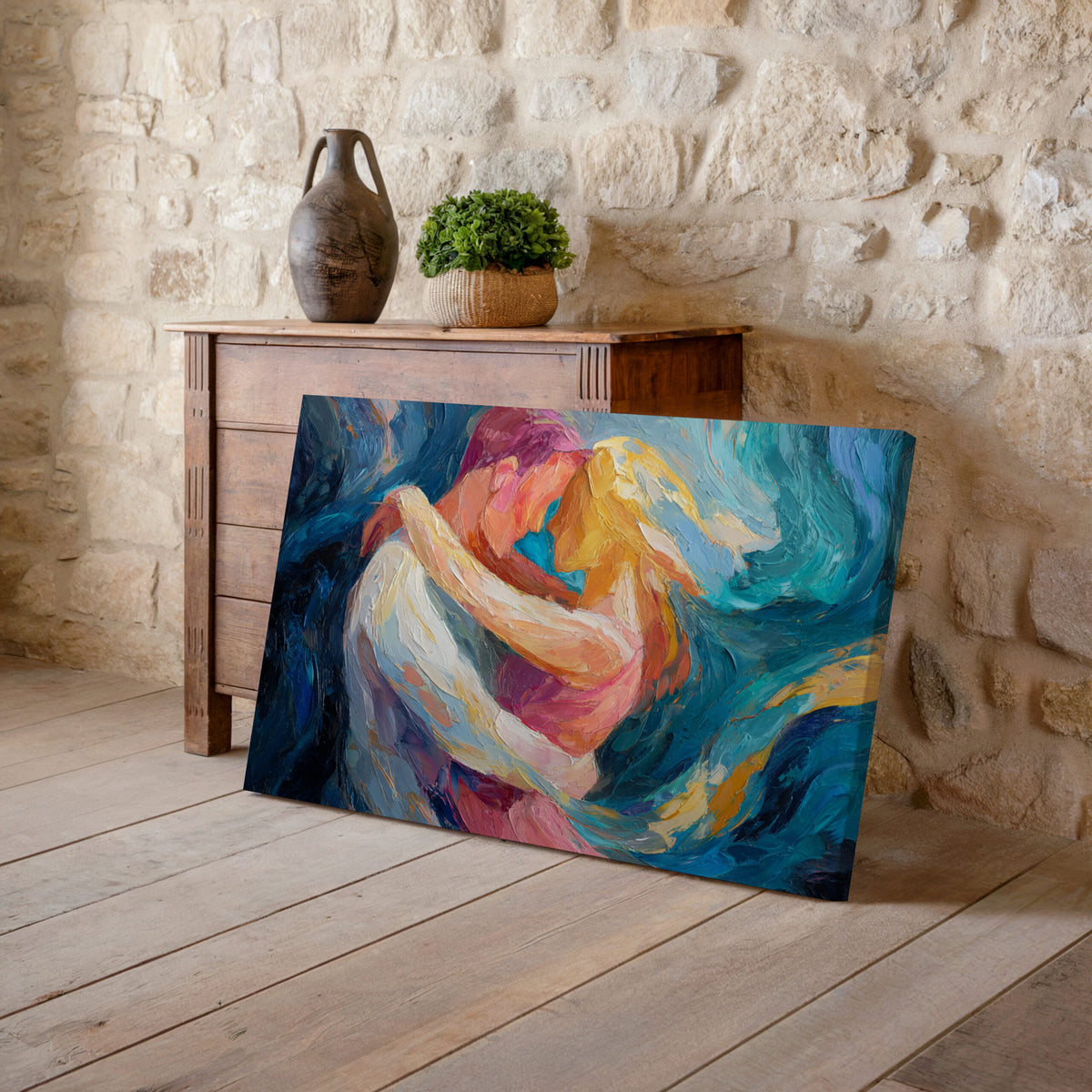 Abstract Intimate Canvas Art – styled room view 4