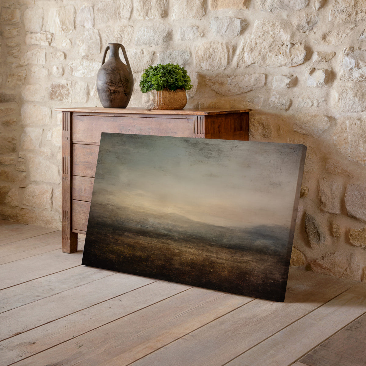 Abstract Landscape Canvas Art – styled room view 6