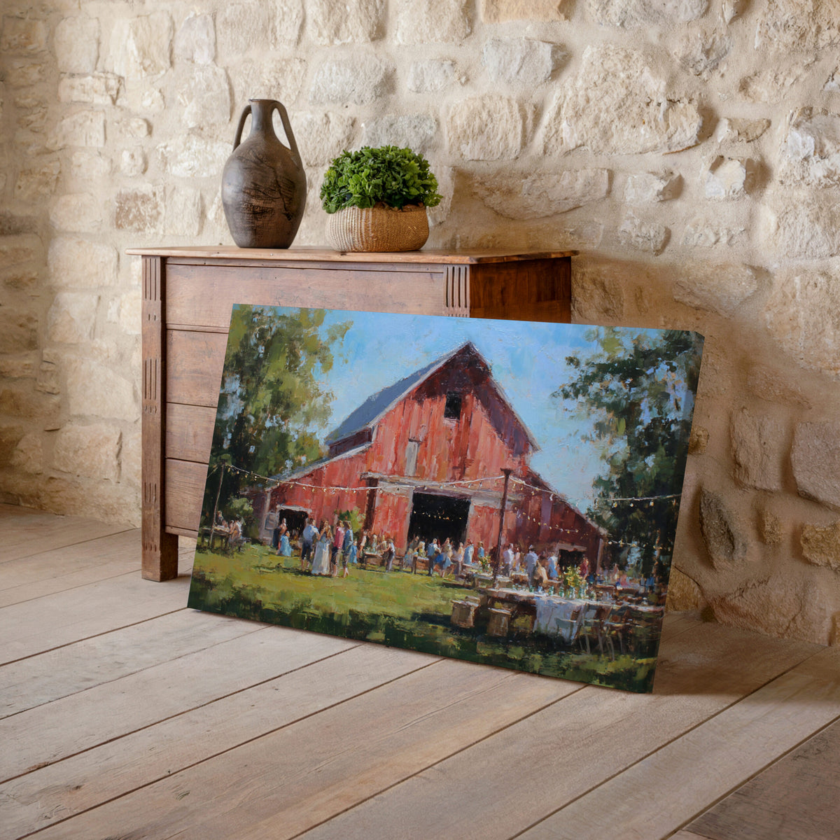 Barn Wedding Canvas Wall Art – styled room view 6