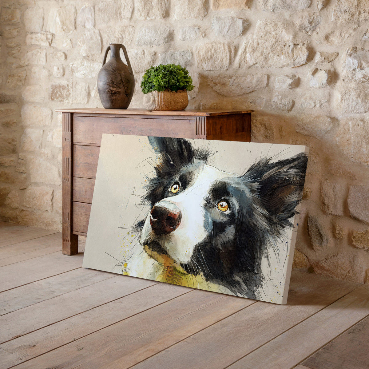 Border Collie Dog Portrait Canvas Print – styled room view 6