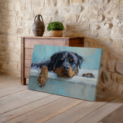 Rottweiler Bath Time Art Print – styled room view 7