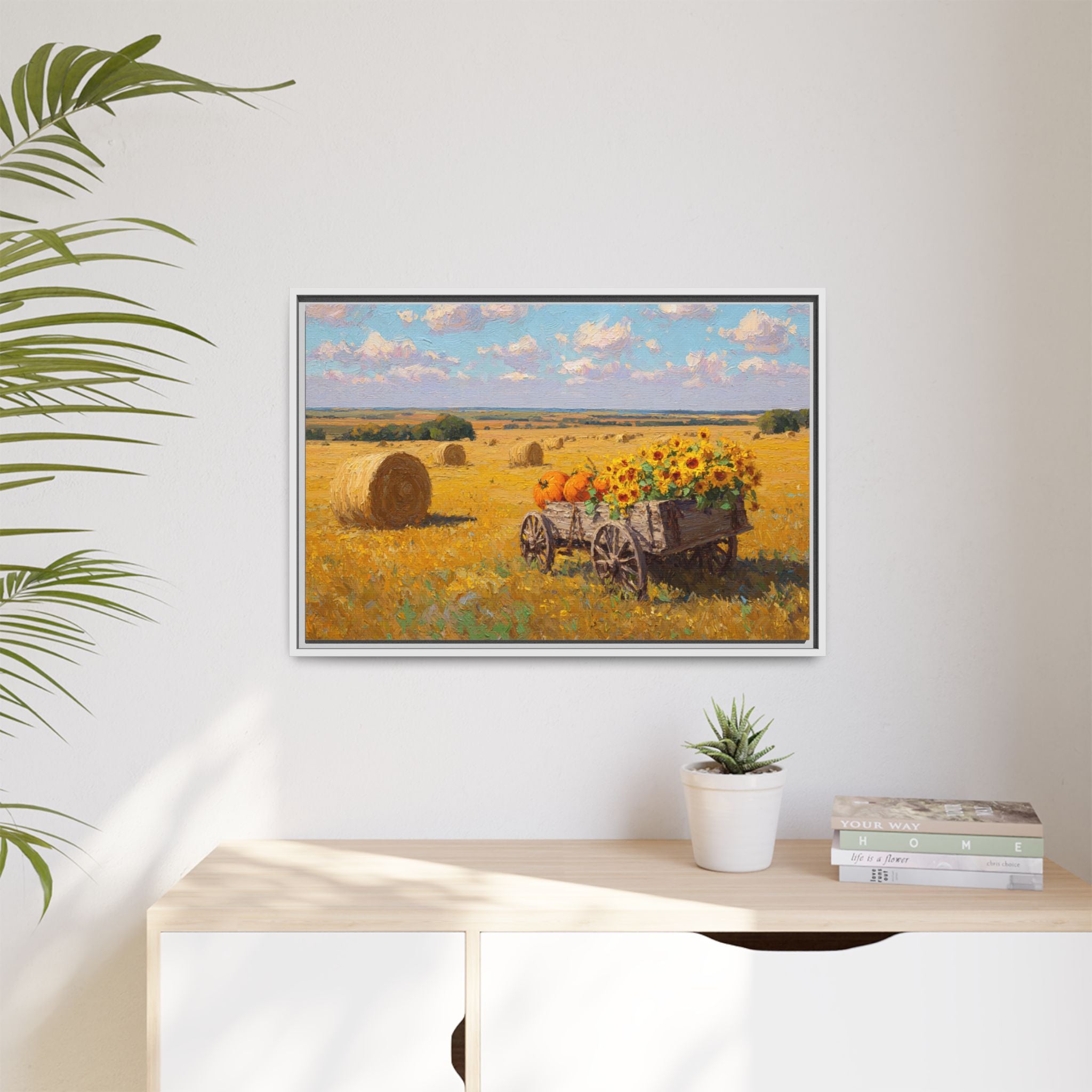 Sunflower Harvest Wagon Decor | Rustic Farm Art for Home