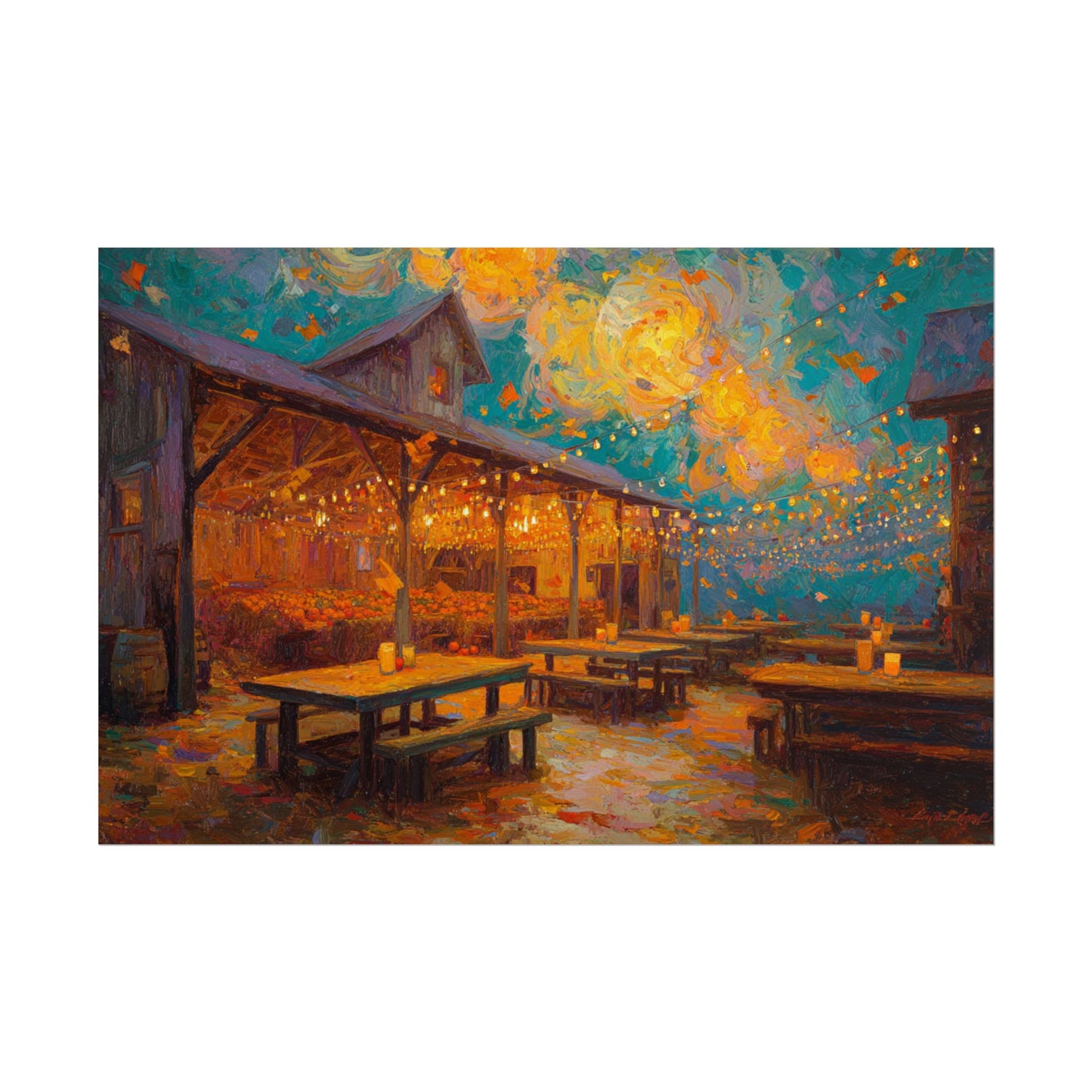 Autumn Festival Night Scene - Colorful Impressionist Art