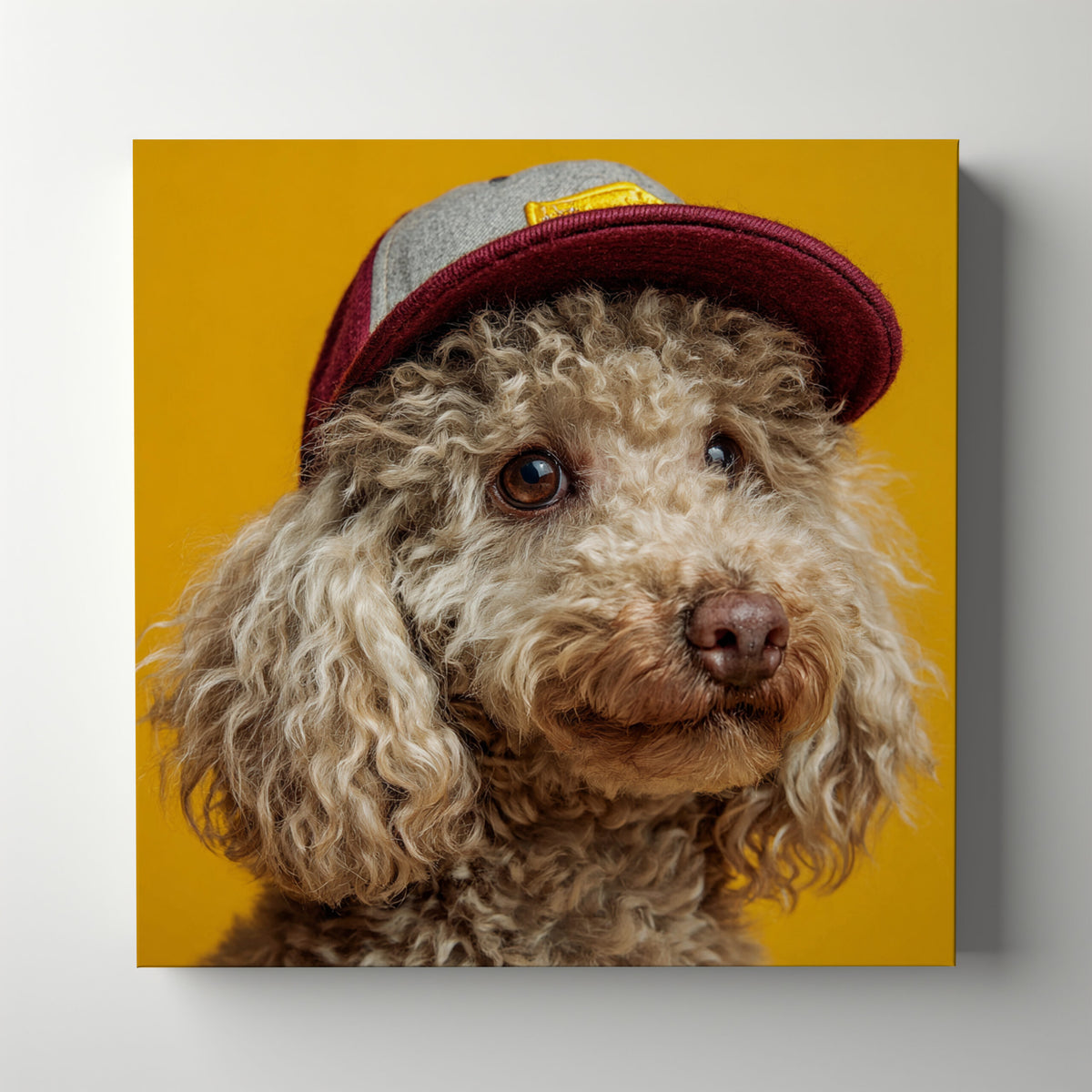 Poodle Baseball Cap Canvas Print – styled room view 6