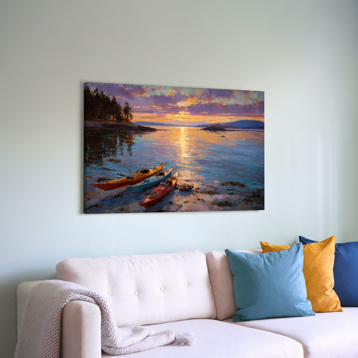 San Juan Islands Sunset Canvas Art – styled room view 6