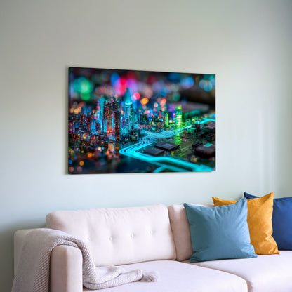 Cyberpunk Circuit Board Canvas Print – styled room view 5