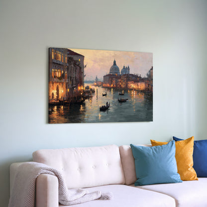 Venice Canal Dusk Wall Art – styled room view 5