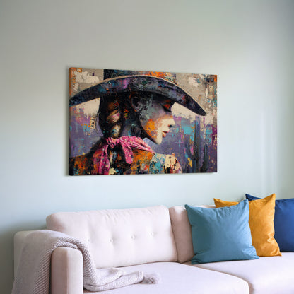 Abstract Western Cowgirl Canvas Print – styled room view 7