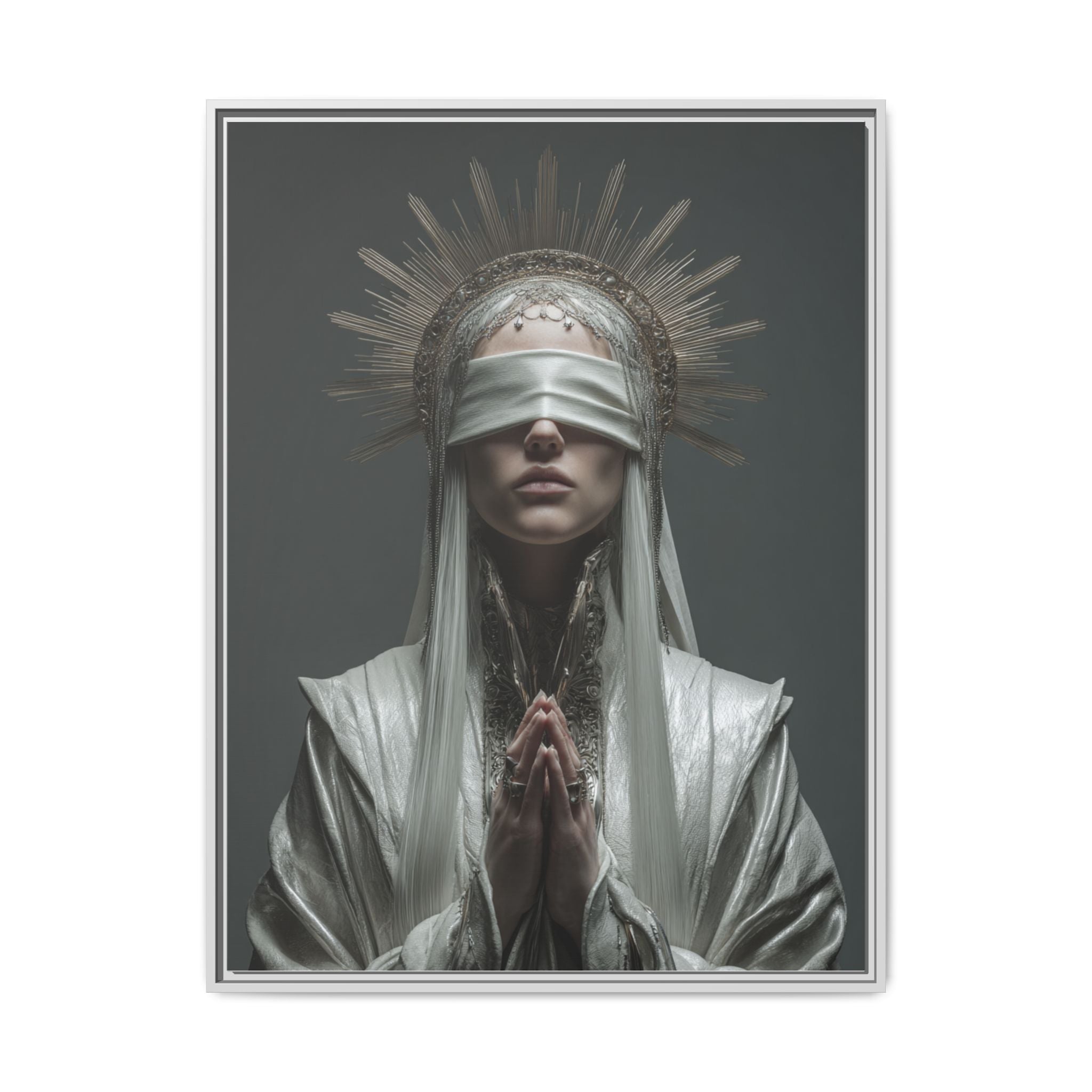 Ethereal Blindfolded Saint Art | Spiritual Home Decor