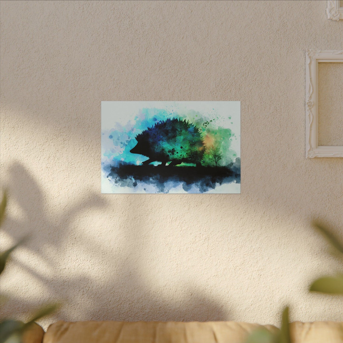 Hedgehog Silhouette Watercolor Art | Nature-Inspired Home Decor