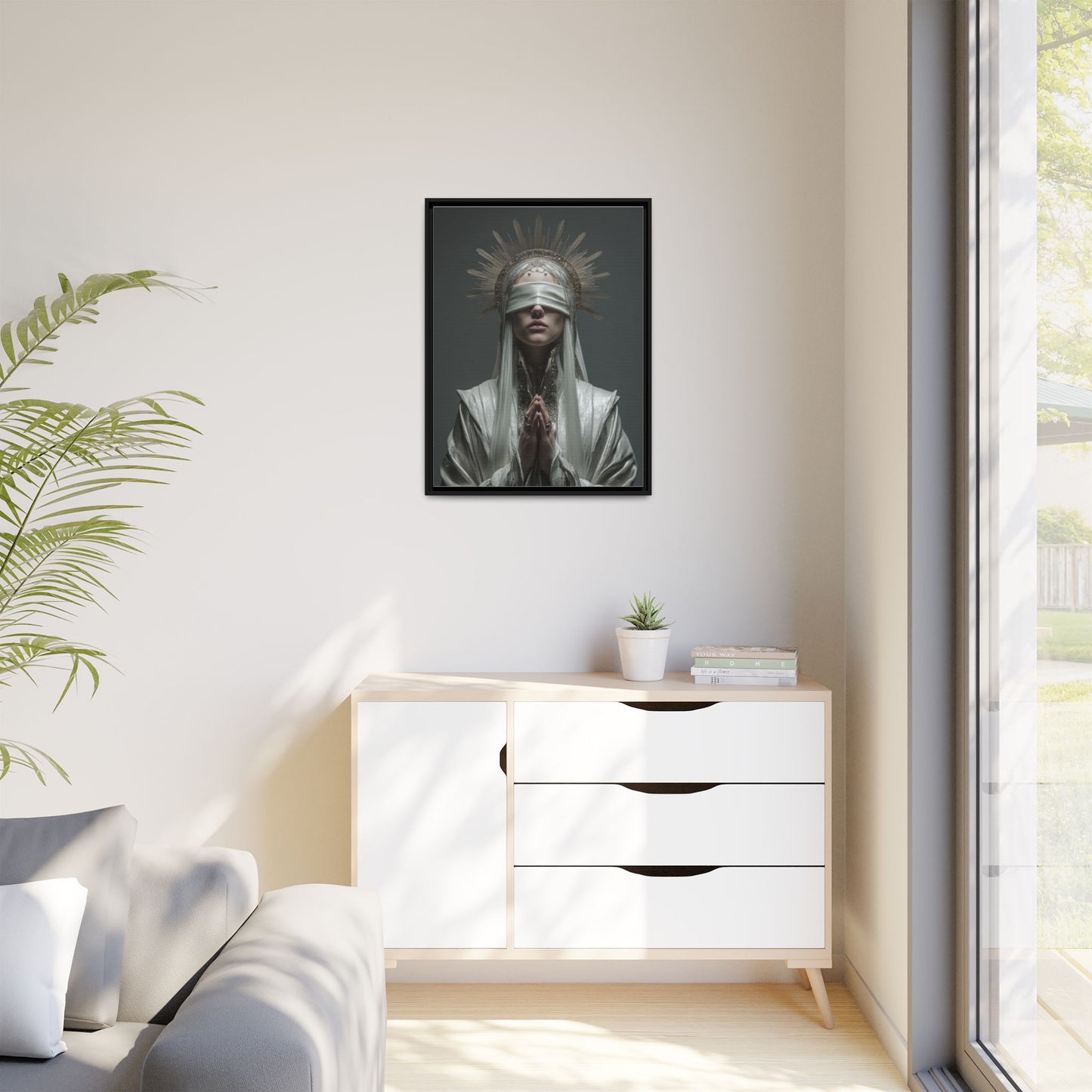 Ethereal Blindfolded Saint Art | Spiritual Home Decor