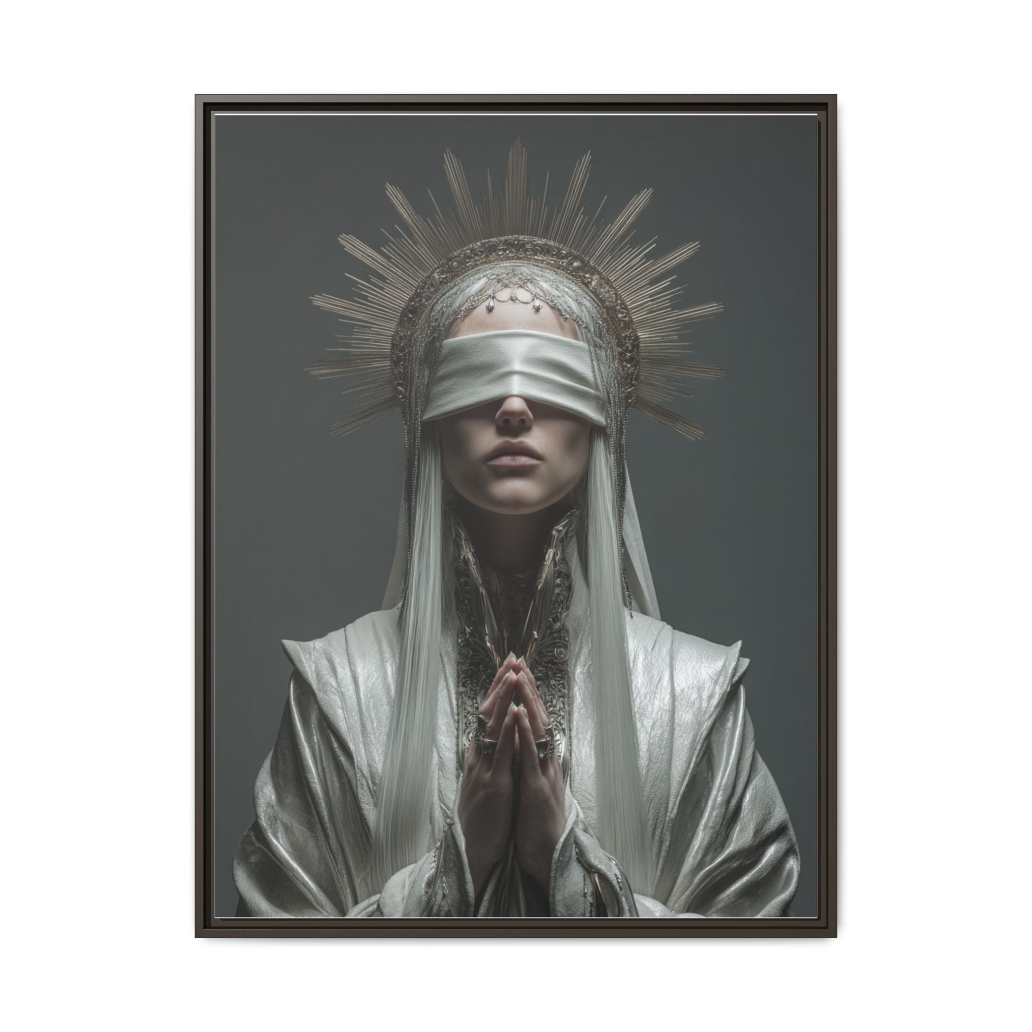 Ethereal Blindfolded Saint Art | Spiritual Home Decor