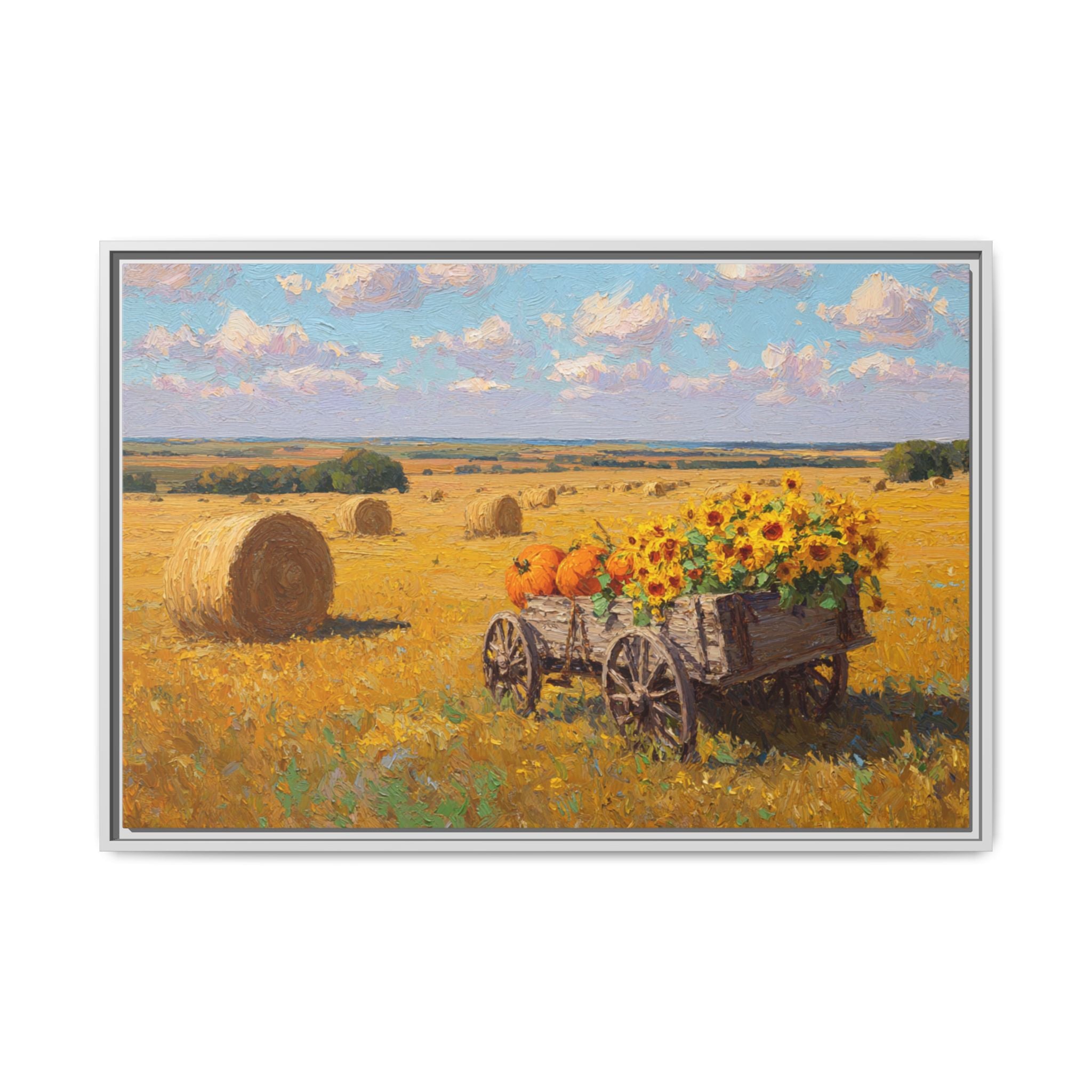 Sunflower Harvest Wagon Decor | Rustic Farm Art for Home