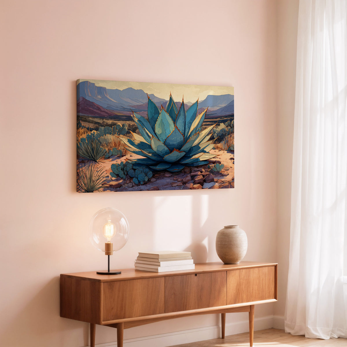 Desert Agave Canvas Wall Art – styled room view 6