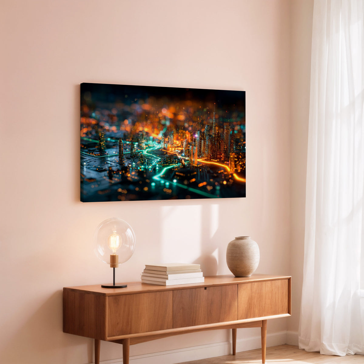Cyberpunk Circuit Board Canvas Print – styled room view 5