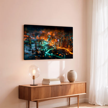 Cyberpunk Circuit Board Canvas Print – styled room view 5