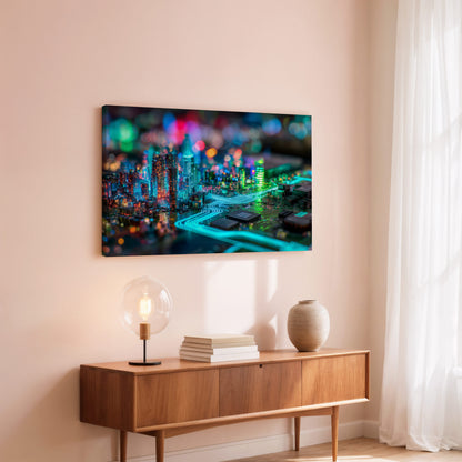 Cyberpunk Circuit Board Canvas Print – styled room view 6